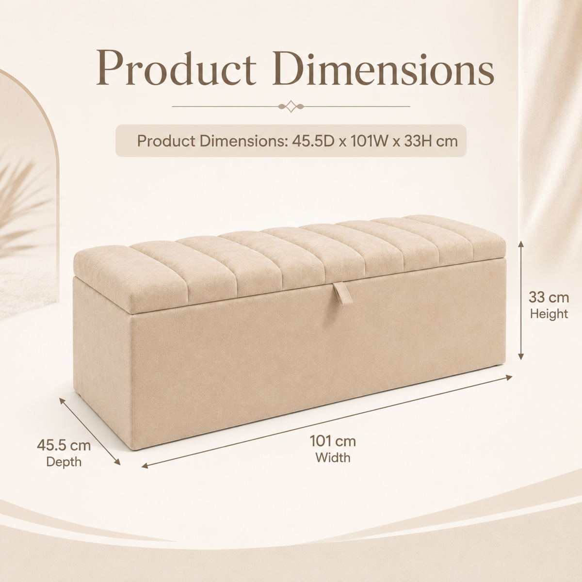 Storage Ottoman Box | Lined Top Design Plush Upholstered Bench | Hidden Storage Footstool