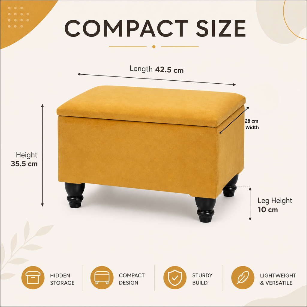 Small Ottoman Storage Footstool | Plain Top Plush Fabric Upholstered Storage Box
