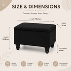 Small Ottoman Storage Footstool | Plain Top Plush Fabric Upholstered Storage Box