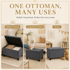 Small Ottoman Storage Footstool | Plain Top Plush Fabric Upholstered Storage Box