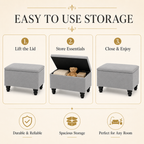 Small Ottoman Storage Footstool | Plain Top Plush Fabric Upholstered Storage Box