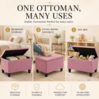 Small Ottoman Storage Footstool | Plain Top Plush Fabric Upholstered Storage Box