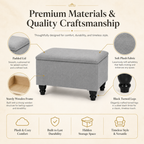 Small Ottoman Storage Footstool | Plain Top Plush Fabric Upholstered Storage Box