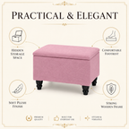 Small Ottoman Storage Footstool | Plain Top Plush Fabric Upholstered Storage Box