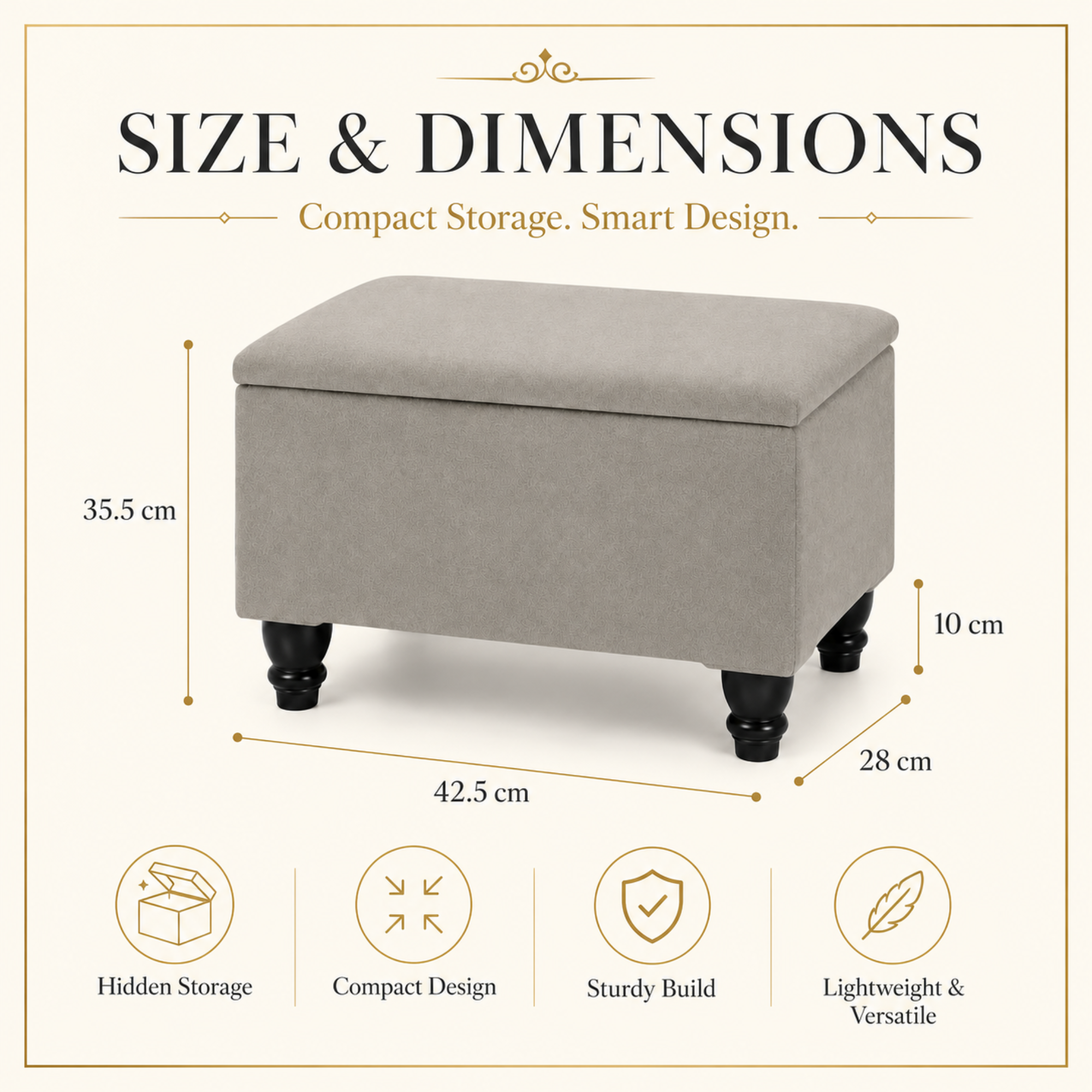 Small Ottoman Storage Footstool | Plain Top Plush Fabric Upholstered Storage Box