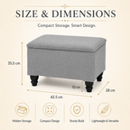 Small Ottoman Storage Footstool | Plain Top Plush Fabric Upholstered Storage Box