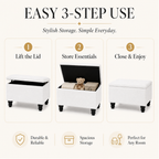 Small Ottoman Storage Footstool | Plain Top Plush Fabric Upholstered Storage Box