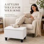 Small Ottoman Storage Footstool | Plain Top Plush Fabric Upholstered Storage Box