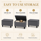 Small Ottoman Storage Footstool | Plain Top Plush Fabric Upholstered Storage Box