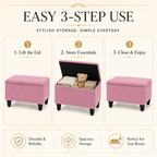 Small Ottoman Storage Footstool | Plain Top Plush Fabric Upholstered Storage Box