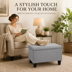 Small Ottoman Storage Footstool | Plain Top Plush Fabric Upholstered Storage Box
