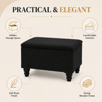 Small Ottoman Storage Footstool | Plain Top Plush Fabric Upholstered Storage Box