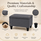 Small Ottoman Storage Footstool | Plain Top Plush Fabric Upholstered Storage Box