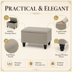Small Ottoman Storage Footstool | Plain Top Plush Fabric Upholstered Storage Box
