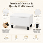 Small Ottoman Storage Footstool | Plain Top Plush Fabric Upholstered Storage Box