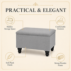 Small Ottoman Storage Footstool | Plain Top Plush Fabric Upholstered Storage Box