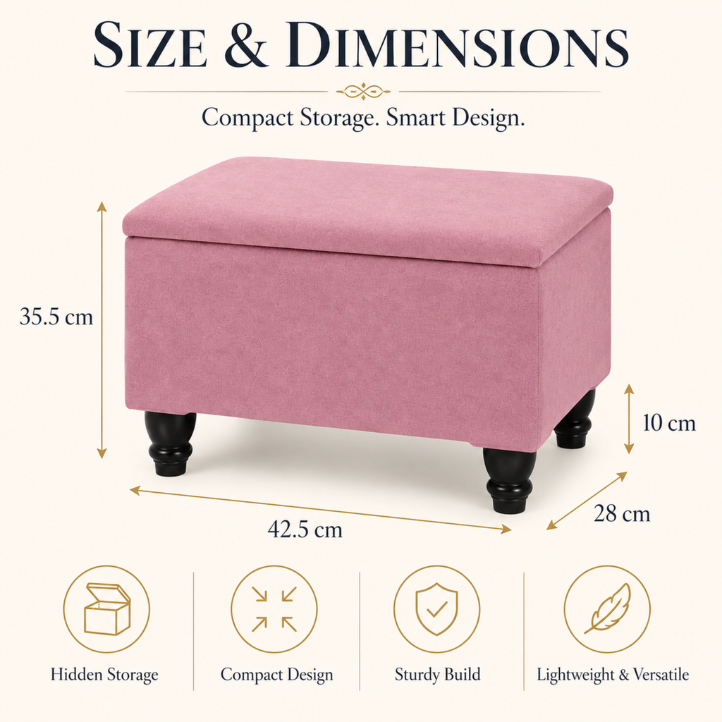 Small Ottoman Storage Footstool | Plain Top Plush Fabric Upholstered Storage Box