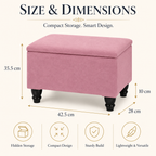 Small Ottoman Storage Footstool | Plain Top Plush Fabric Upholstered Storage Box
