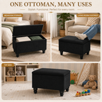 Small Ottoman Storage Footstool | Plain Top Plush Fabric Upholstered Storage Box