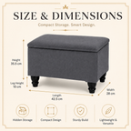 Small Ottoman Storage Footstool | Plain Top Plush Fabric Upholstered Storage Box