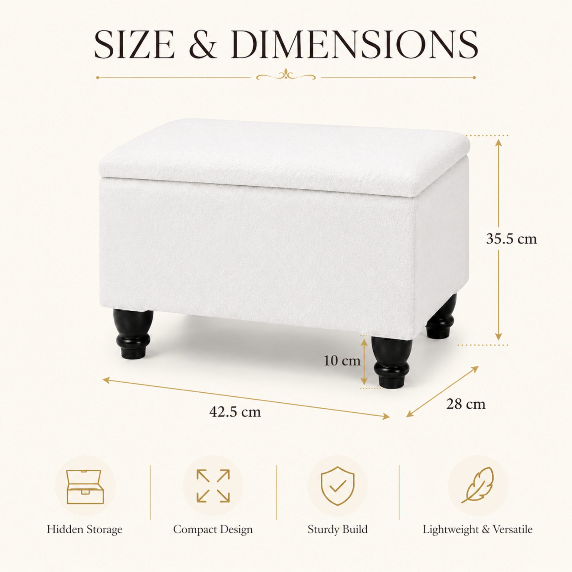 Small Ottoman Storage Footstool | Plain Top Plush Fabric Upholstered Storage Box