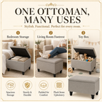 Small Ottoman Storage Footstool | Plain Top Plush Fabric Upholstered Storage Box