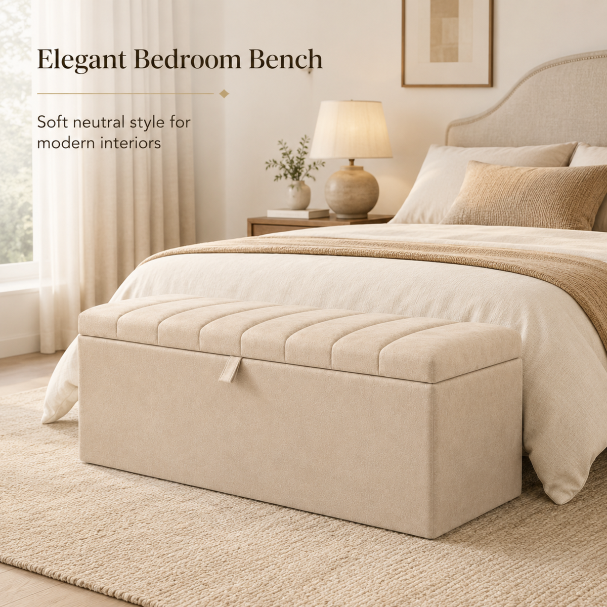 Storage Ottoman Box | Lined Top Design Plush Upholstered Bench | Hidden Storage Footstool