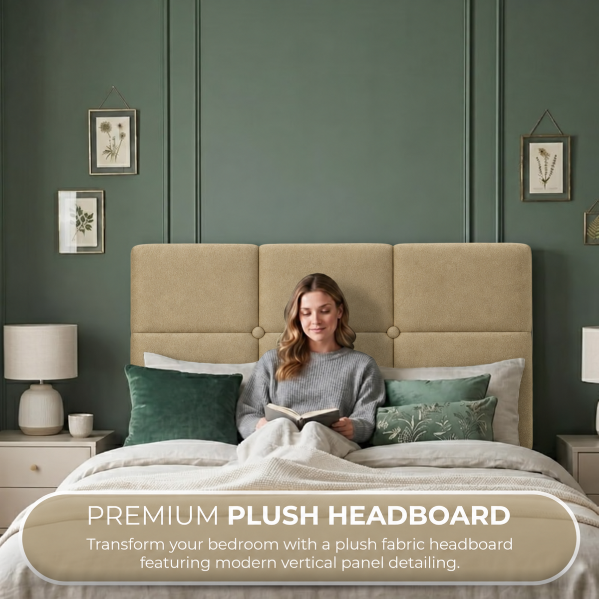 24" Olive Headboard | Plush Fabric Upholstered Padded Divan Bed Headboard UK