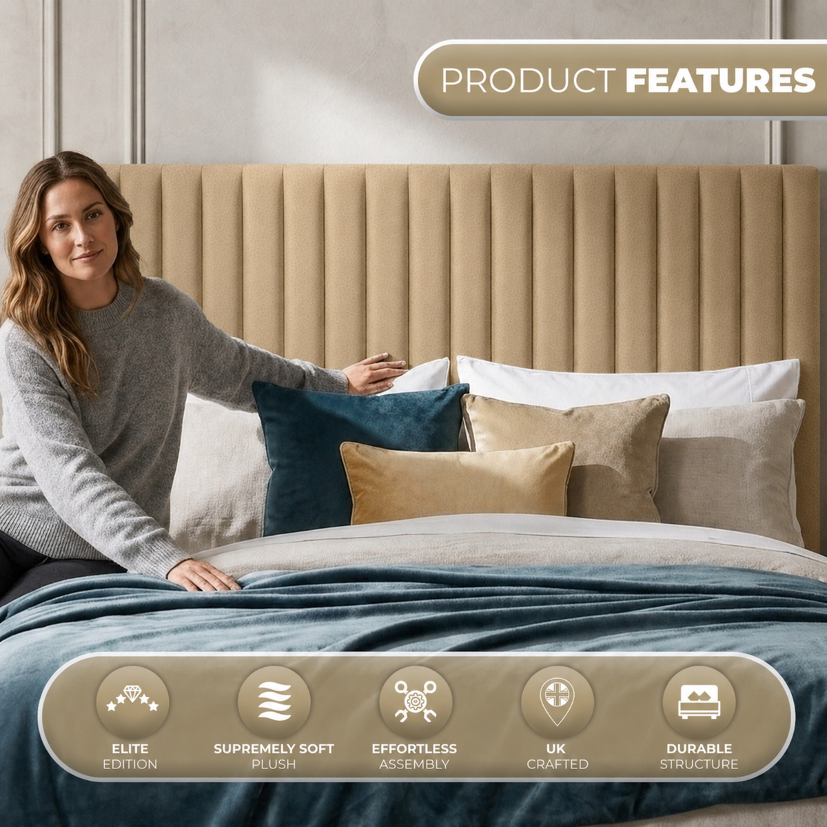 24” Author Plush Bed Headboard – Thick Padded Divan Headboard