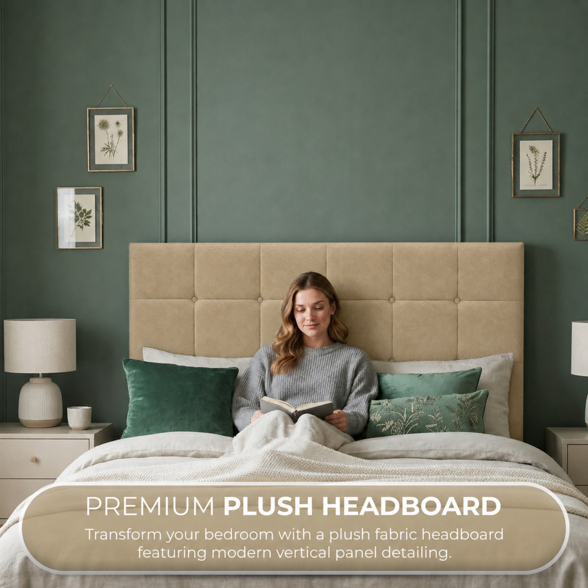 24" Cube Plush Fabric Headboard for Beds | Padded Divan Bed Headboard