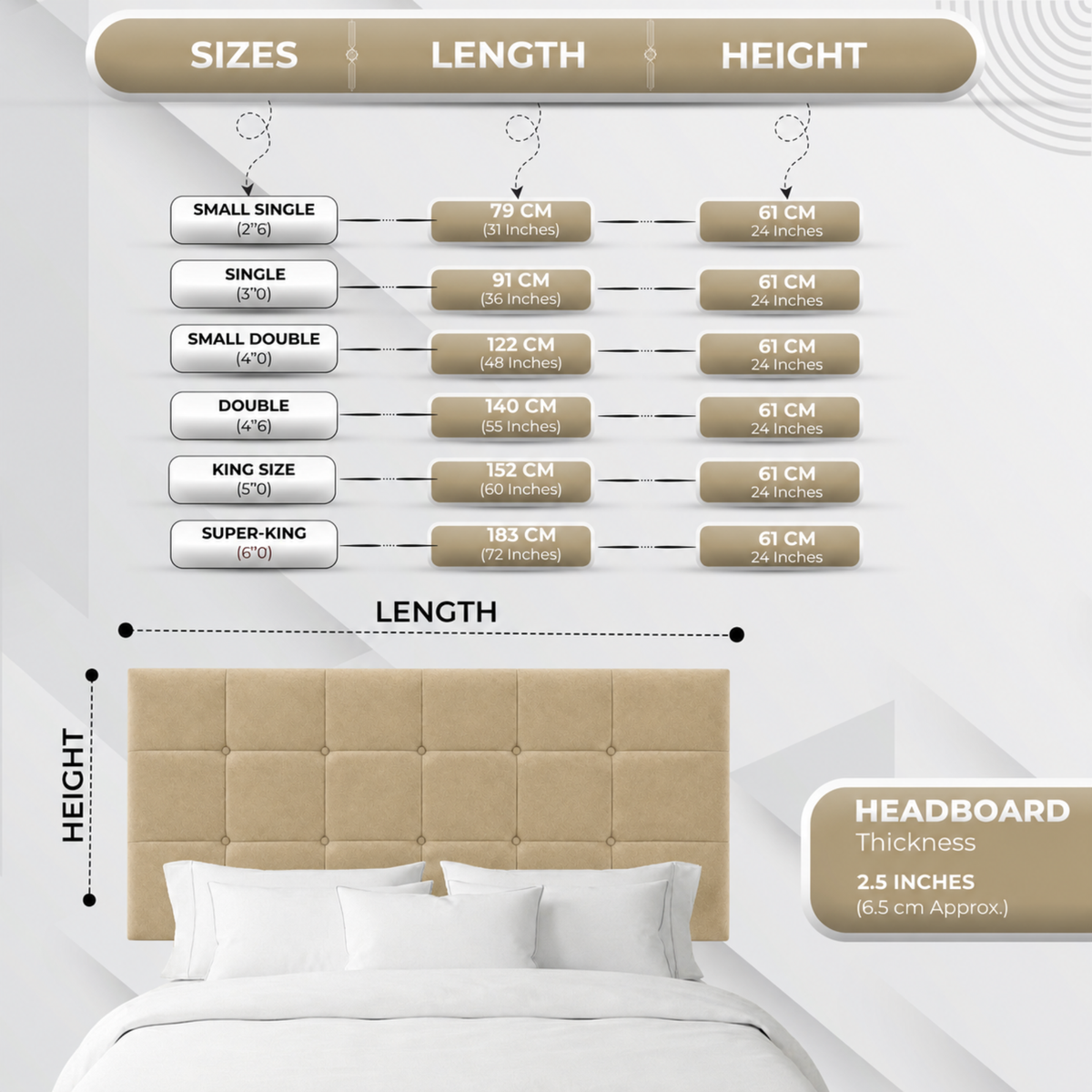24" Cube Plush Fabric Headboard for Beds | Padded Divan Bed Headboard