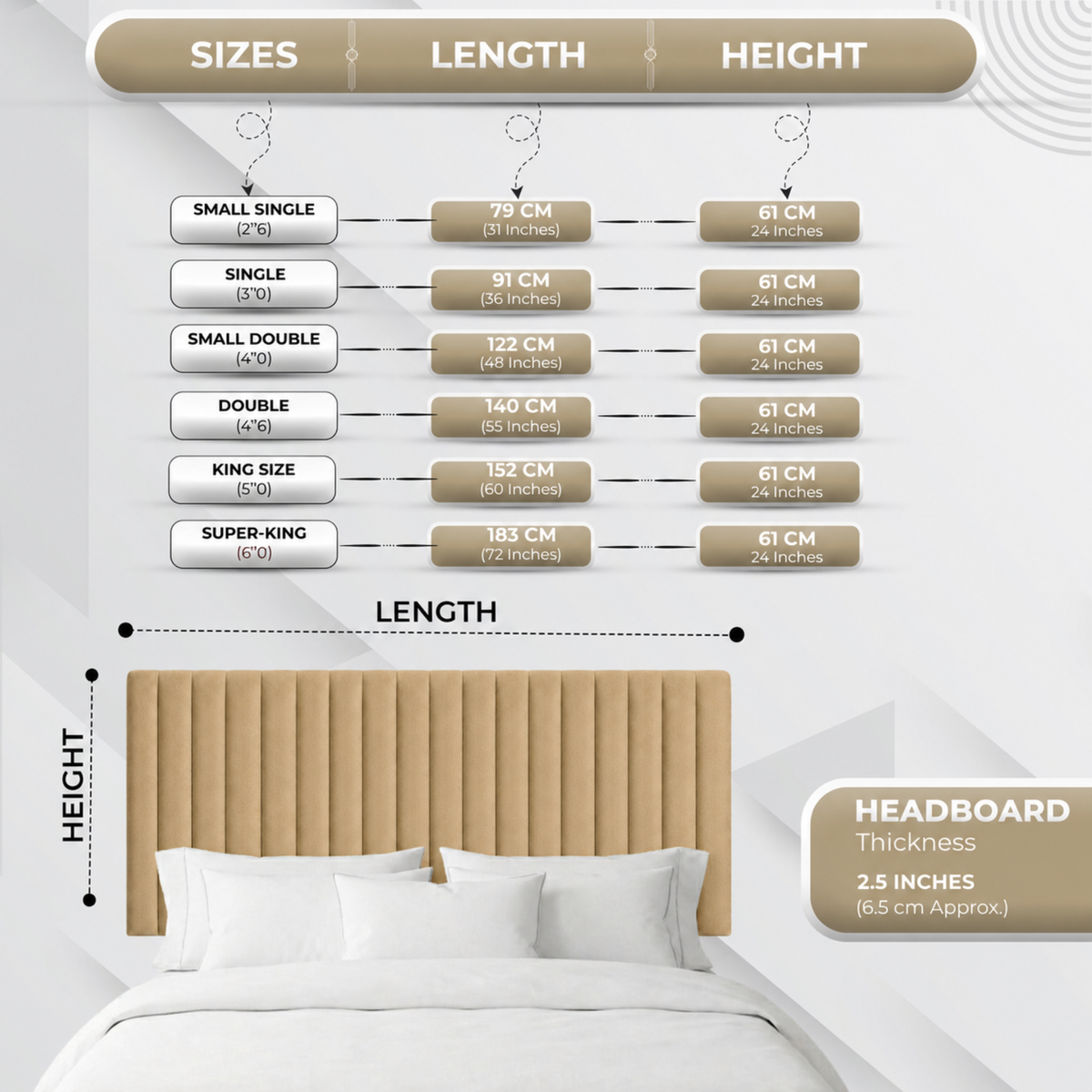 24” Author Plush Bed Headboard – Thick Padded Divan Headboard