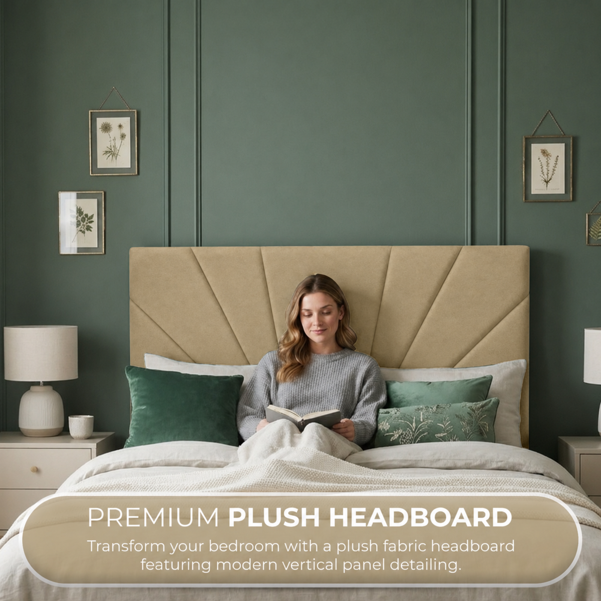 Butterfly Plush Fabric Upholstered Headboard | Padded Divan Bed Headboard | 24" Luxury Headboard