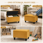 Small Ottoman Storage Footstool | Plain Top Plush Fabric Upholstered Storage Box