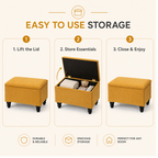 Small Ottoman Storage Footstool | Plain Top Plush Fabric Upholstered Storage Box
