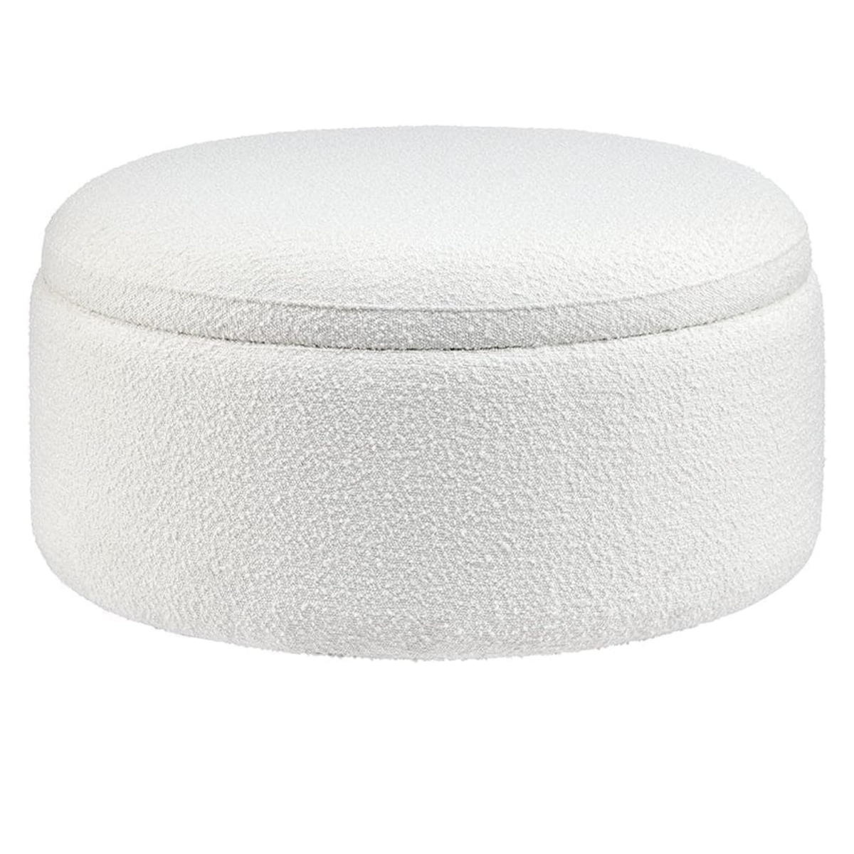 Ottoman Storage Box - Round Coffee Table for Living Room - 76cm Wooden Frame Storage Box with Lid, Toy Storage, Ideal for Livingroom, Bedroom & Room Decor - Boucle White