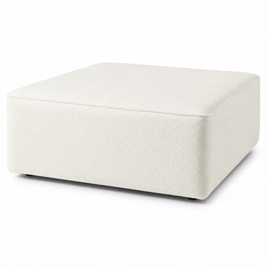 White Boucle Coffee Table | Upholstered Ottoman Footstool | Modern Living Room Furniture