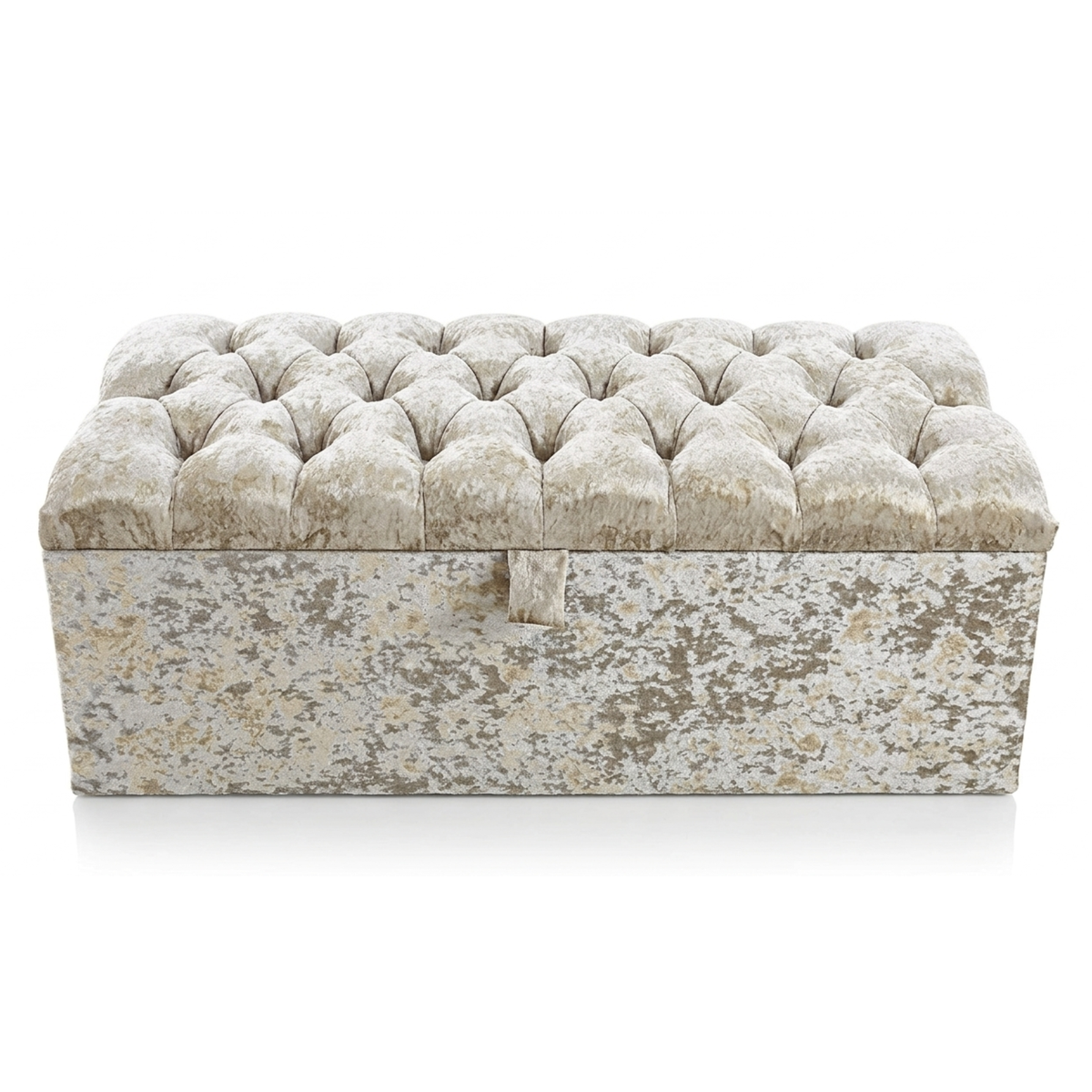 Crushed Velvet Ottoman Storage Bench | Tufted Bed End Bench with Gas Lift Lid
