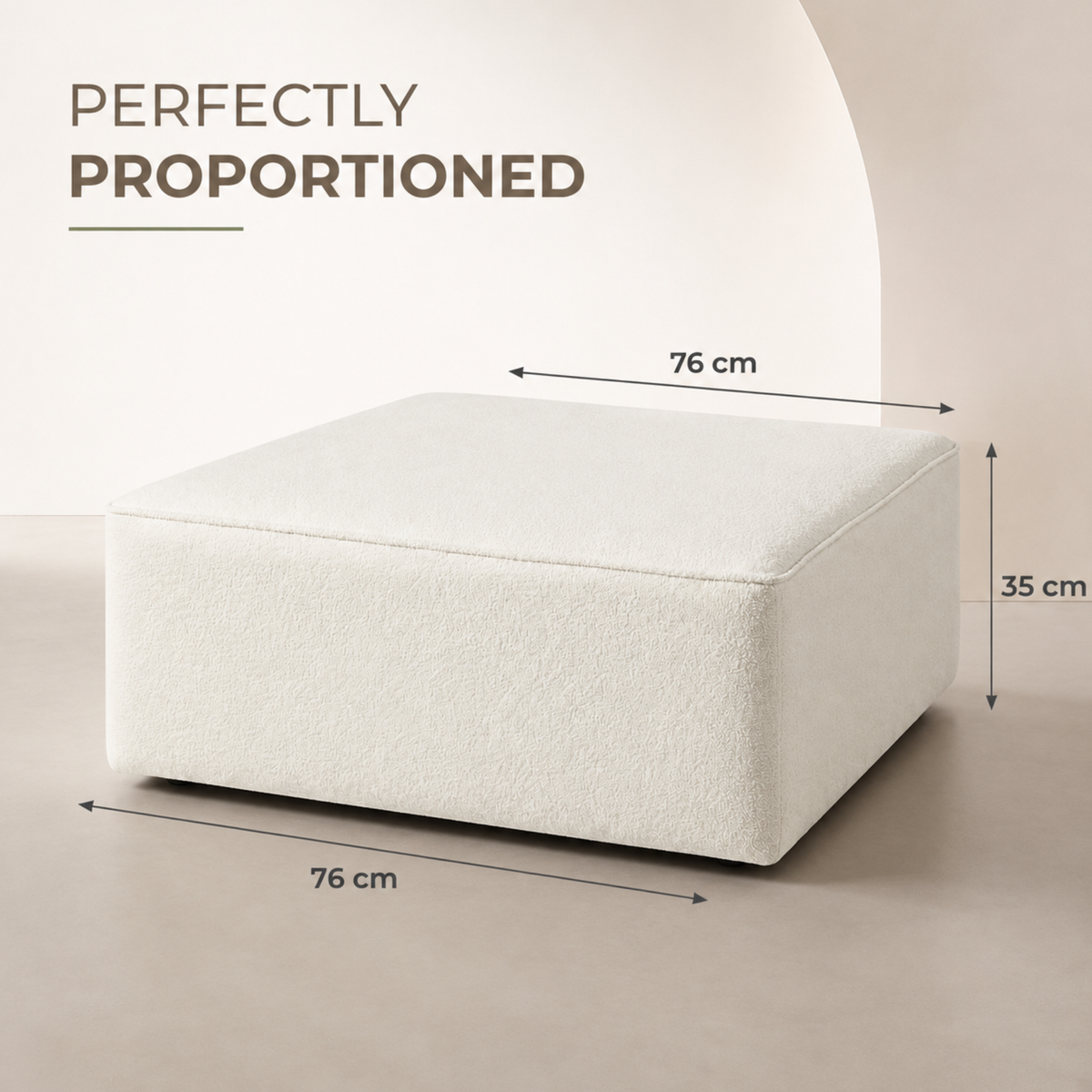 White Boucle Coffee Table | Upholstered Ottoman Footstool | Modern Living Room Furniture