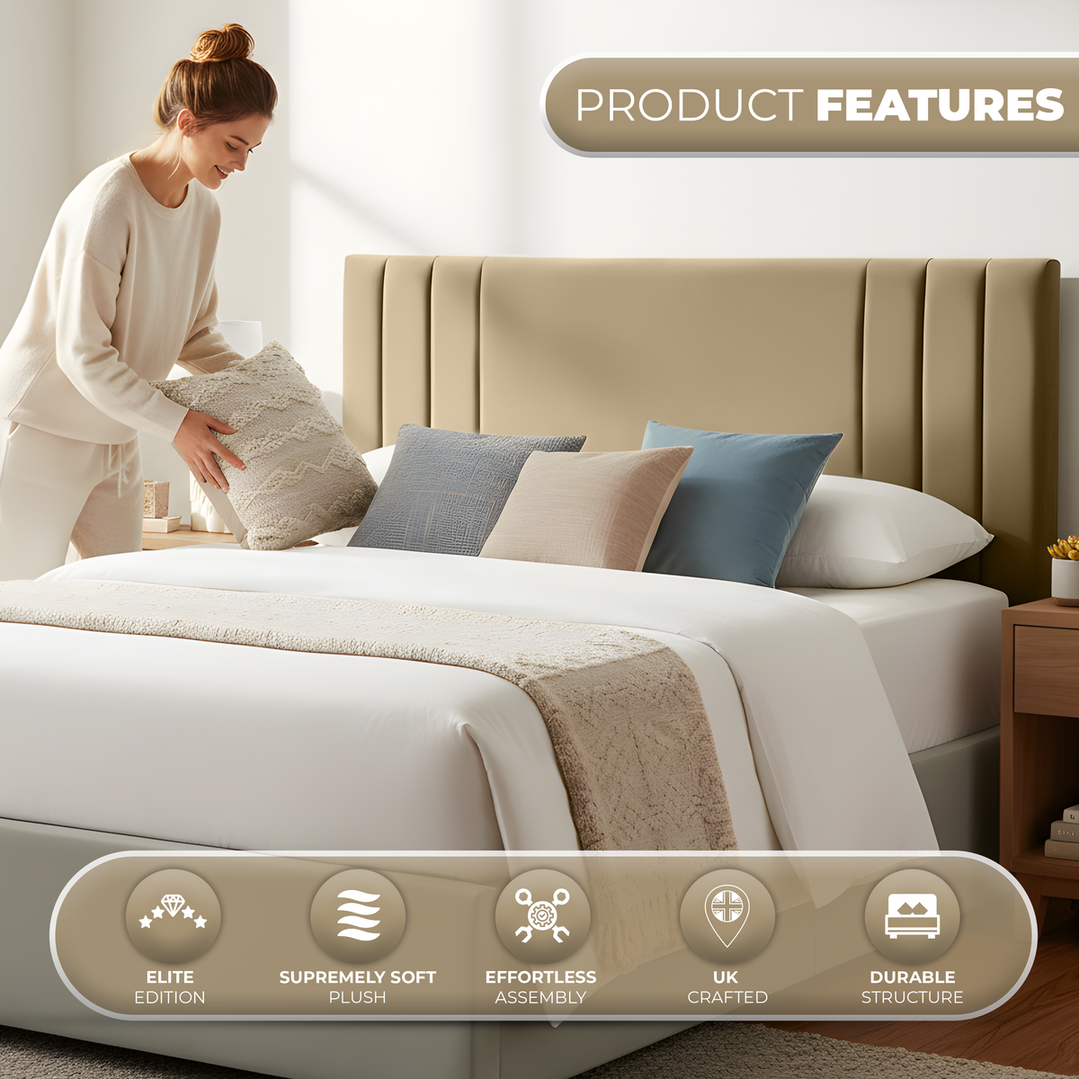 24" Rio Plush Fabric Upholstered Headboard – Padded Divan Bed Headboard
