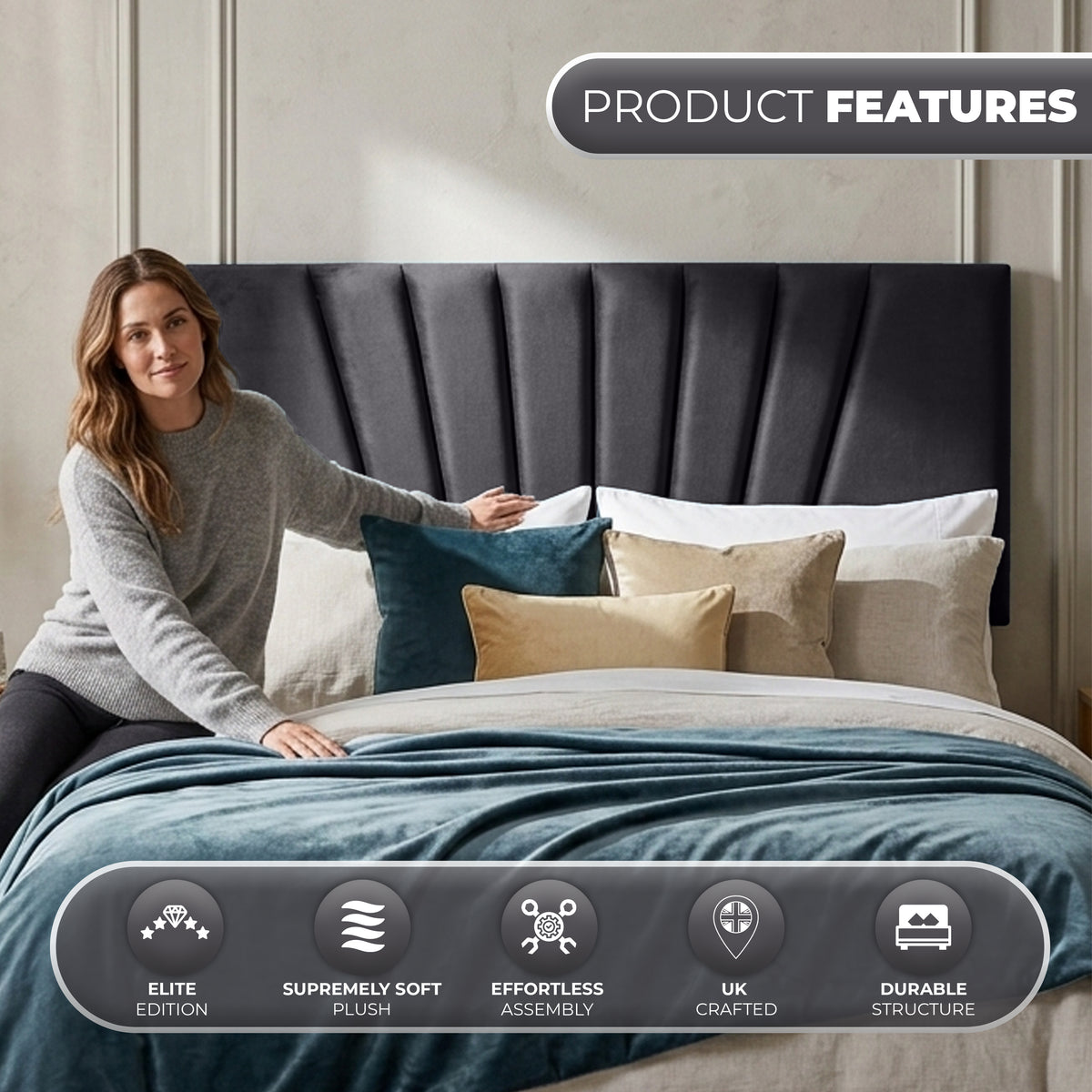 24” Sunrise Plush Bed Headboard – Thick Padded Divan Headboard