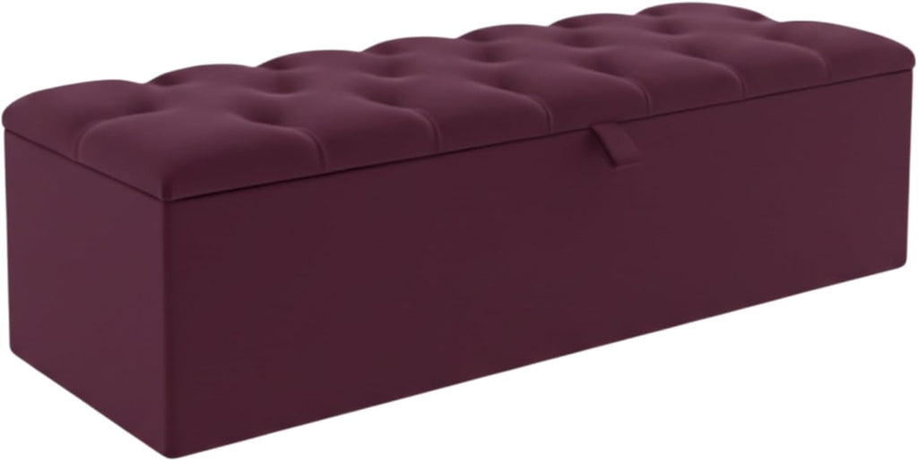 Button Studded Upholstered Rectangular Ottoman Storage