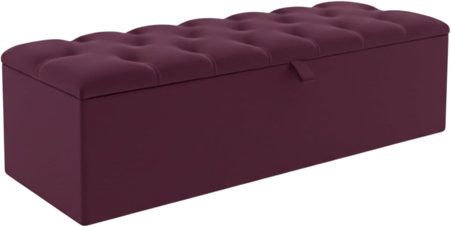 Button Studded Upholstered Rectangular Ottoman Storage
