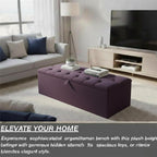 Button Studded Upholstered Rectangular Ottoman Storage