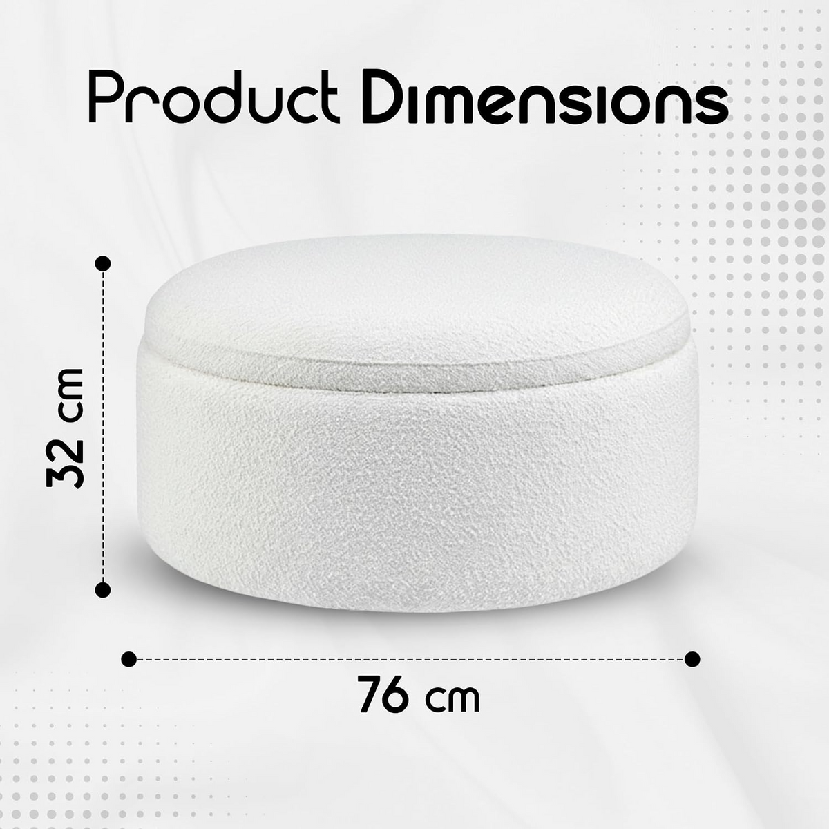Ottoman Storage Box - Round Coffee Table for Living Room - 76cm Wooden Frame Storage Box with Lid, Toy Storage, Ideal for Livingroom, Bedroom & Room Decor - Boucle White