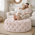 Modern Button Tufted Round Upholstered Ottoman Stool
