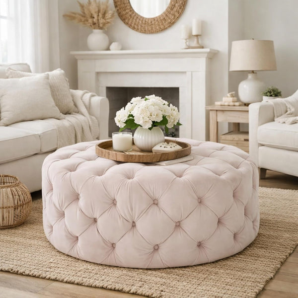 Modern Button Tufted Round Upholstered Ottoman Stool