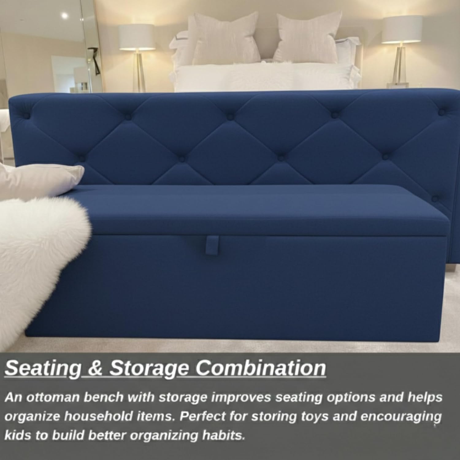 Plain Upholstered Rectangular Ottoman Storage