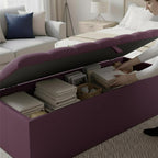 Button Studded Upholstered Rectangular Ottoman Storage