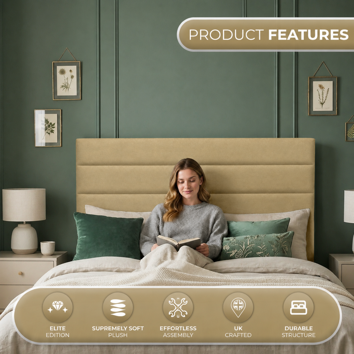 24" Venice Headboards for Beds | Plush Fabric Upholstered Padded Divan Headboard UK